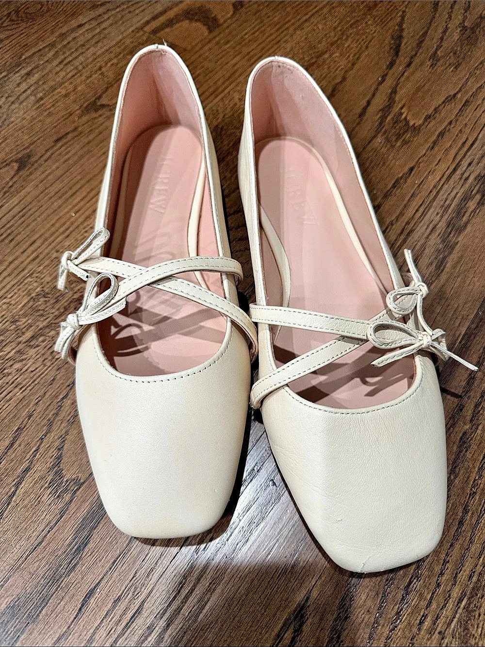 Jcrew Aeyde Cream Ballet Flats With Ankle Bows
